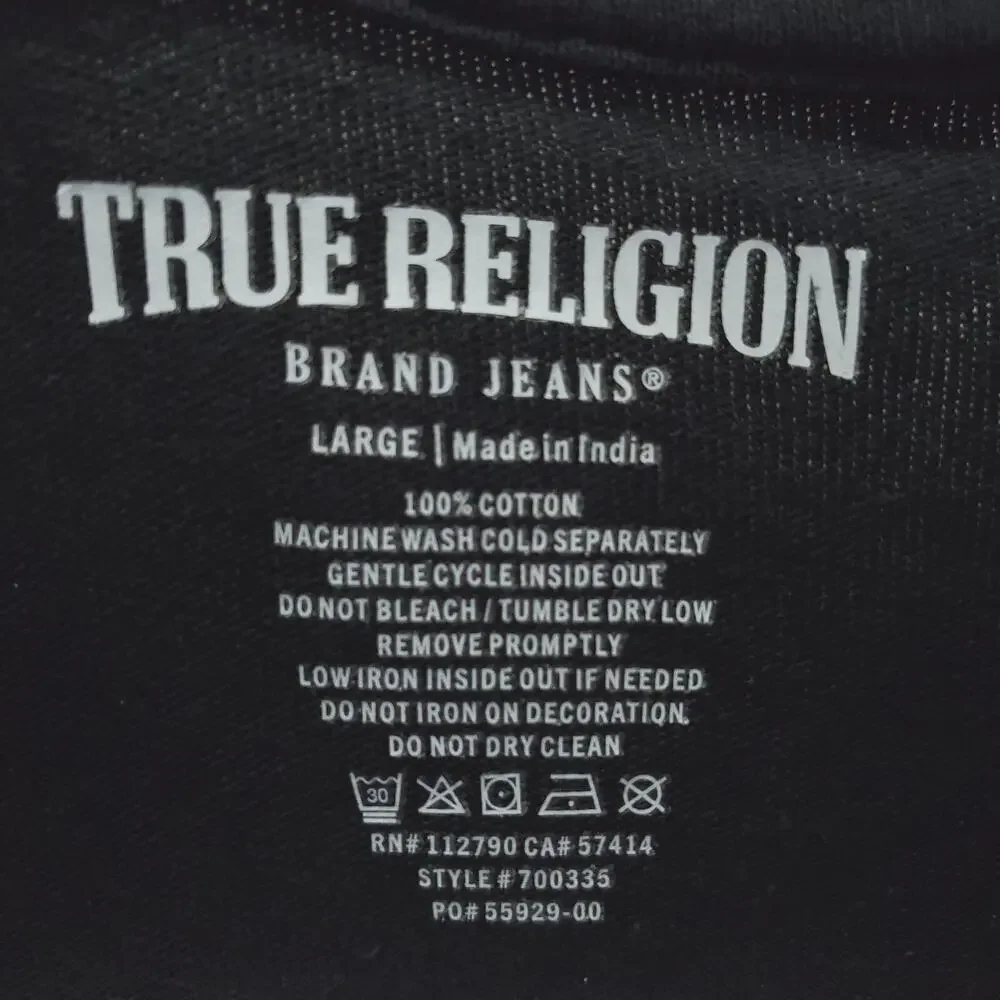 NEW True Religion Shirt Mens Large Jet Black Heavy Taping Short Sleeve Crew Neck
